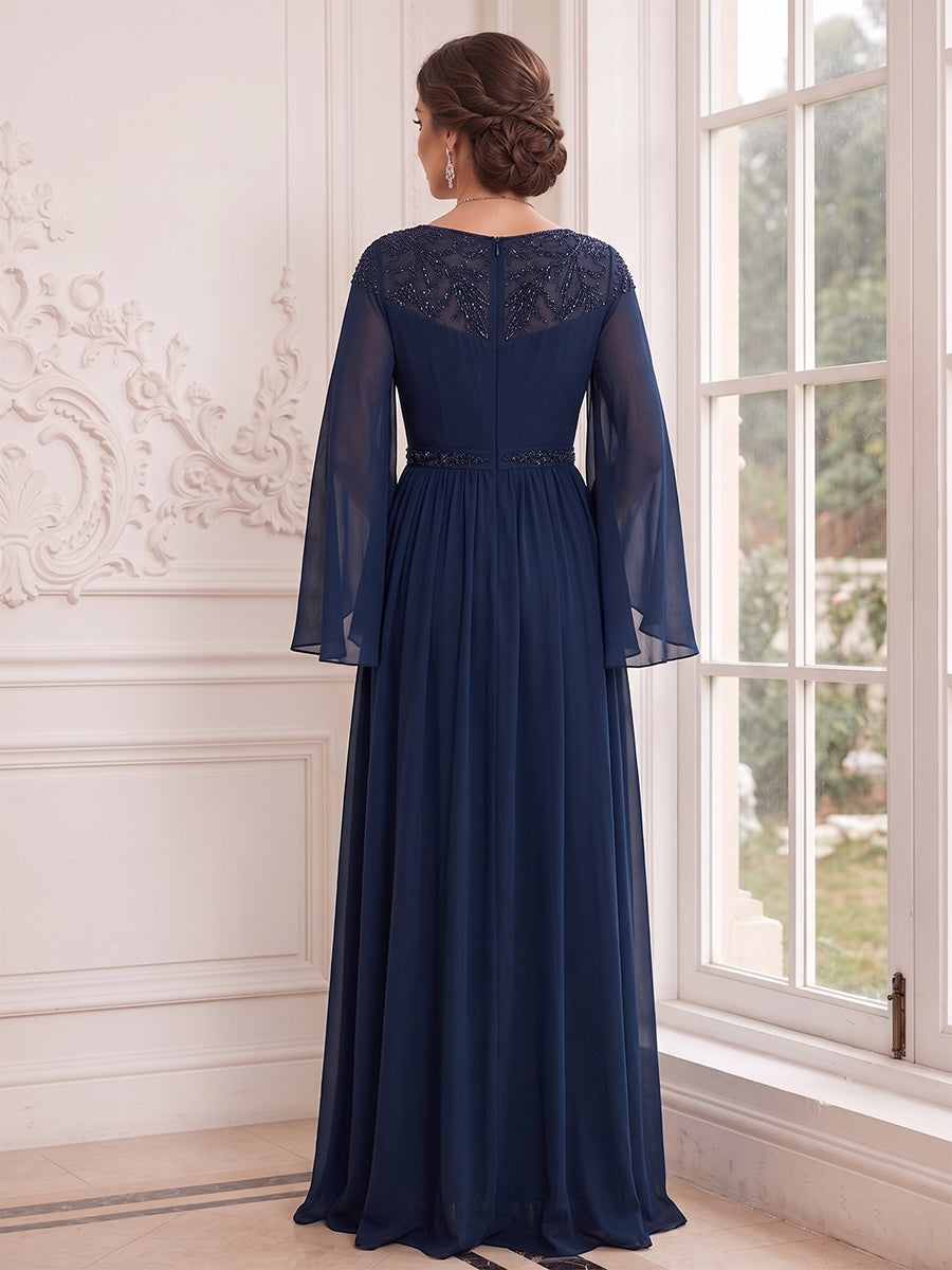 A-Line/Princess V-Neck Flutter Sleeves Floor-length Mother of the Bride Dresses with Lace &amp; Applique