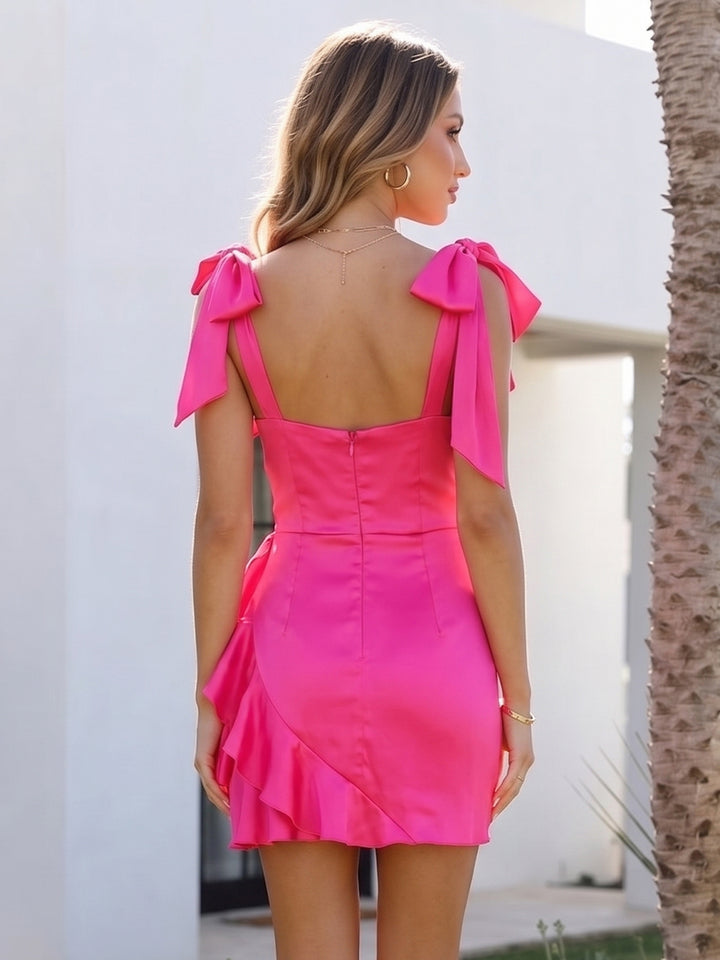 Sheath/Column Square Neck Short/Mini Homecoming Dresses With Bowknot &amp; Ruffles