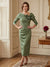 Sheath/Column Asymmetric Tea-Length 3/4 Sleeves Mother of the Bride Dresses with 3D Floral & Pleated