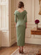 Sheath/Column Asymmetric Tea-Length 3/4 Sleeves Mother of the Bride Dresses with 3D Floral & Pleated