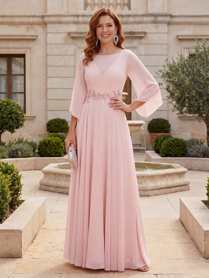 A-Line/Princess  Scoop Flutter Sleeves Floor-Length Mother of the Bride Dresses with Lace &amp; Appliques