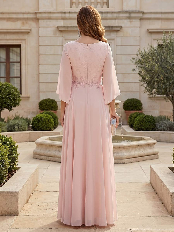 A-Line/Princess  Scoop Flutter Sleeves Floor-Length Mother of the Bride Dresses with Lace &amp; Appliques