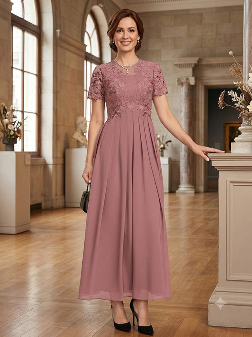 ankle length mother of the bride dresses 2 Pieces Chiffon Dress line silhouette and scoop neckline Dusk Mother of the Bride
