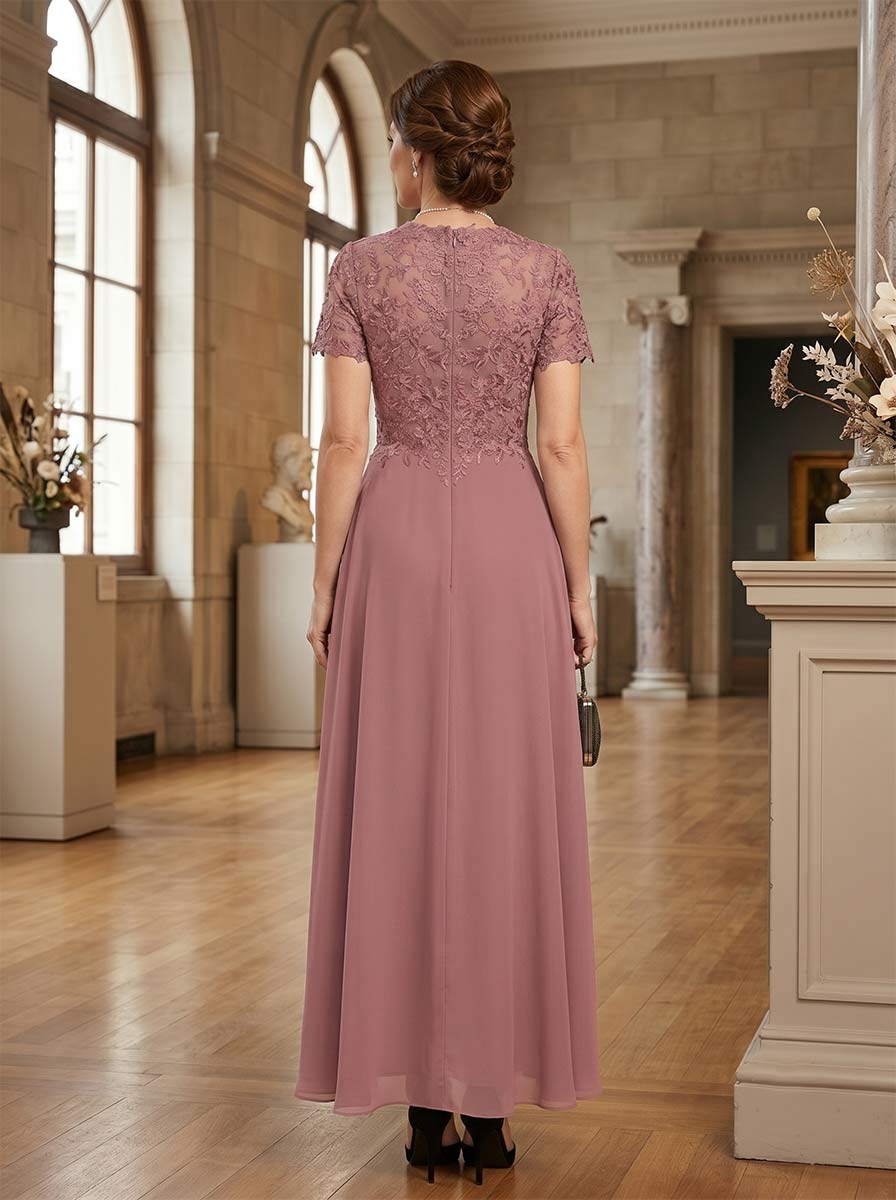 A-Line/Princess Scoop Short Sleeves Ankle-Length Mother of the Bride Dresses with Applique &amp; Pleated