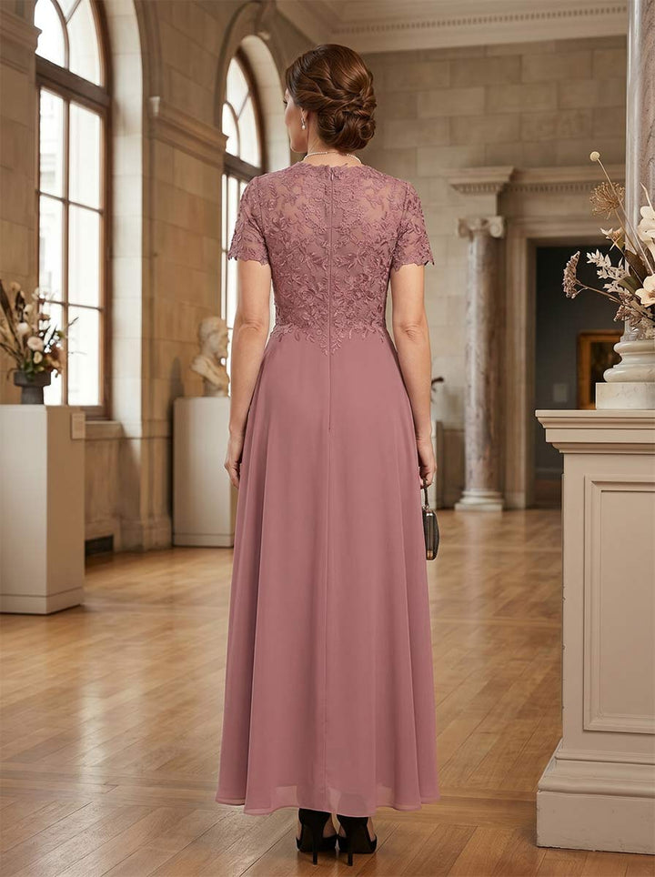 A-Line/Princess Scoop Short Sleeves Ankle-Length Mother of the Bride Dresses with Applique &amp; Pleated