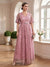 A-Line/Princess V-Neck Short Sleeves Floor-Length Mother of the Bride Dresses with Lace & Sash