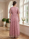 A-Line/Princess V-Neck Short Sleeves Floor-Length Mother of the Bride Dresses with Lace & Sash