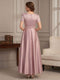 A-Line/Princess Scoop Short Sleeves Ankle-Length Mother of the Bride Dresses with Bowknot & Pleated