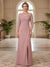 Sheath/Column Scoop 3/4 Sleeves Floor-length Mother of the Bride Dresses with Split Side & Appliques