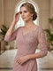 Sheath/Column Scoop 3/4 Sleeves Floor-length Mother of the Bride Dresses with Split Side & Appliques