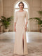 Sheath/Column Scoop 3/4 Sleeves Floor-length Mother of the Bride Dresses with Split Side & Appliques