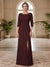 Sheath/Column Scoop 3/4 Sleeves Floor-length Mother of the Bride Dresses with Split Side & Appliques