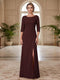 Sheath/Column Scoop 3/4 Sleeves Floor-length Mother of the Bride Dresses with Split Side & Appliques