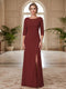 Sheath/Column Scoop 3/4 Sleeves Floor-length Mother of the Bride Dresses with Split Side & Appliques