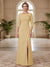 Sheath/Column Scoop 3/4 Sleeves Floor-length Mother of the Bride Dresses with Split Side & Appliques