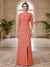 Sheath/Column Scoop 3/4 Sleeves Floor-length Mother of the Bride Dresses with Split Side & Appliques