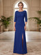 Sheath/Column Scoop 3/4 Sleeves Floor-length Mother of the Bride Dresses with Split Side & Appliques
