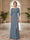 Sheath/Column Scoop 3/4 Sleeves Floor-length Mother of the Bride Dresses with Split Side & Appliques