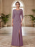 Sheath/Column Scoop 3/4 Sleeves Floor-length Mother of the Bride Dresses with Split Side & Appliques
