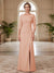Sheath/Column Scoop 3/4 Sleeves Floor-length Mother of the Bride Dresses with Split Side & Appliques