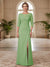 Sheath/Column Scoop 3/4 Sleeves Floor-length Mother of the Bride Dresses with Split Side & Appliques