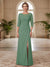Sheath/Column Scoop 3/4 Sleeves Floor-length Mother of the Bride Dresses with Split Side & Appliques