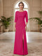Sheath/Column Scoop 3/4 Sleeves Floor-length Mother of the Bride Dresses with Split Side & Appliques