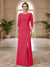 Sheath/Column Scoop 3/4 Sleeves Floor-length Mother of the Bride Dresses with Split Side & Appliques