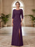 Sheath/Column Scoop 3/4 Sleeves Floor-length Mother of the Bride Dresses with Split Side & Appliques