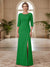 Sheath/Column Scoop 3/4 Sleeves Floor-length Mother of the Bride Dresses with Split Side & Appliques