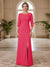 Sheath/Column Scoop 3/4 Sleeves Floor-length Mother of the Bride Dresses with Split Side & Appliques