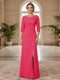 Sheath/Column Scoop 3/4 Sleeves Floor-length Mother of the Bride Dresses with Split Side & Appliques