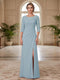 Sheath/Column Scoop 3/4 Sleeves Floor-length Mother of the Bride Dresses with Split Side & Appliques