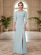 Sheath/Column Scoop 3/4 Sleeves Floor-length Mother of the Bride Dresses with Split Side & Appliques