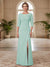 Sheath/Column Scoop 3/4 Sleeves Floor-length Mother of the Bride Dresses with Split Side & Appliques