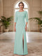 Sheath/Column Scoop 3/4 Sleeves Floor-length Mother of the Bride Dresses with Split Side & Appliques
