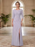 Sheath/Column Scoop 3/4 Sleeves Floor-length Mother of the Bride Dresses with Split Side & Appliques