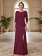 Sheath/Column Scoop 3/4 Sleeves Floor-length Mother of the Bride Dresses with Split Side & Appliques