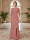 Sheath/Column Scoop 3/4 Sleeves Floor-length Mother of the Bride Dresses with Split Side & Appliques