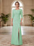 Sheath/Column Scoop 3/4 Sleeves Floor-length Mother of the Bride Dresses with Split Side & Appliques