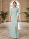 Sheath/Column Scoop 3/4 Sleeves Floor-length Mother of the Bride Dresses with Split Side & Appliques