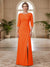 Sheath/Column Scoop 3/4 Sleeves Floor-length Mother of the Bride Dresses with Split Side & Appliques