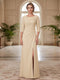 Sheath/Column Scoop 3/4 Sleeves Floor-length Mother of the Bride Dresses with Split Side & Appliques