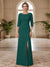 Sheath/Column Scoop 3/4 Sleeves Floor-length Mother of the Bride Dresses with Split Side & Appliques