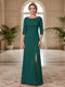 Sheath/Column Scoop 3/4 Sleeves Floor-length Mother of the Bride Dresses with Split Side & Appliques