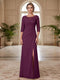 Sheath/Column Scoop 3/4 Sleeves Floor-length Mother of the Bride Dresses with Split Side & Appliques