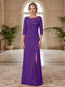 Sheath/Column Scoop 3/4 Sleeves Floor-length Mother of the Bride Dresses with Split Side & Appliques