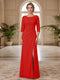 Sheath/Column Scoop 3/4 Sleeves Floor-length Mother of the Bride Dresses with Split Side & Appliques