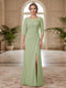Sheath/Column Scoop 3/4 Sleeves Floor-length Mother of the Bride Dresses with Split Side & Appliques