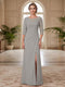 Sheath/Column Scoop 3/4 Sleeves Floor-length Mother of the Bride Dresses with Split Side & Appliques